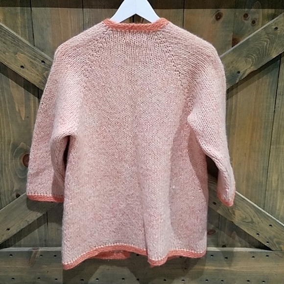 VINTAGE HAND KNIT ORANGE CARDIGAN BY POLLY COTTAGE PRAIRIE FARM CABIN - Picture 9 of 11